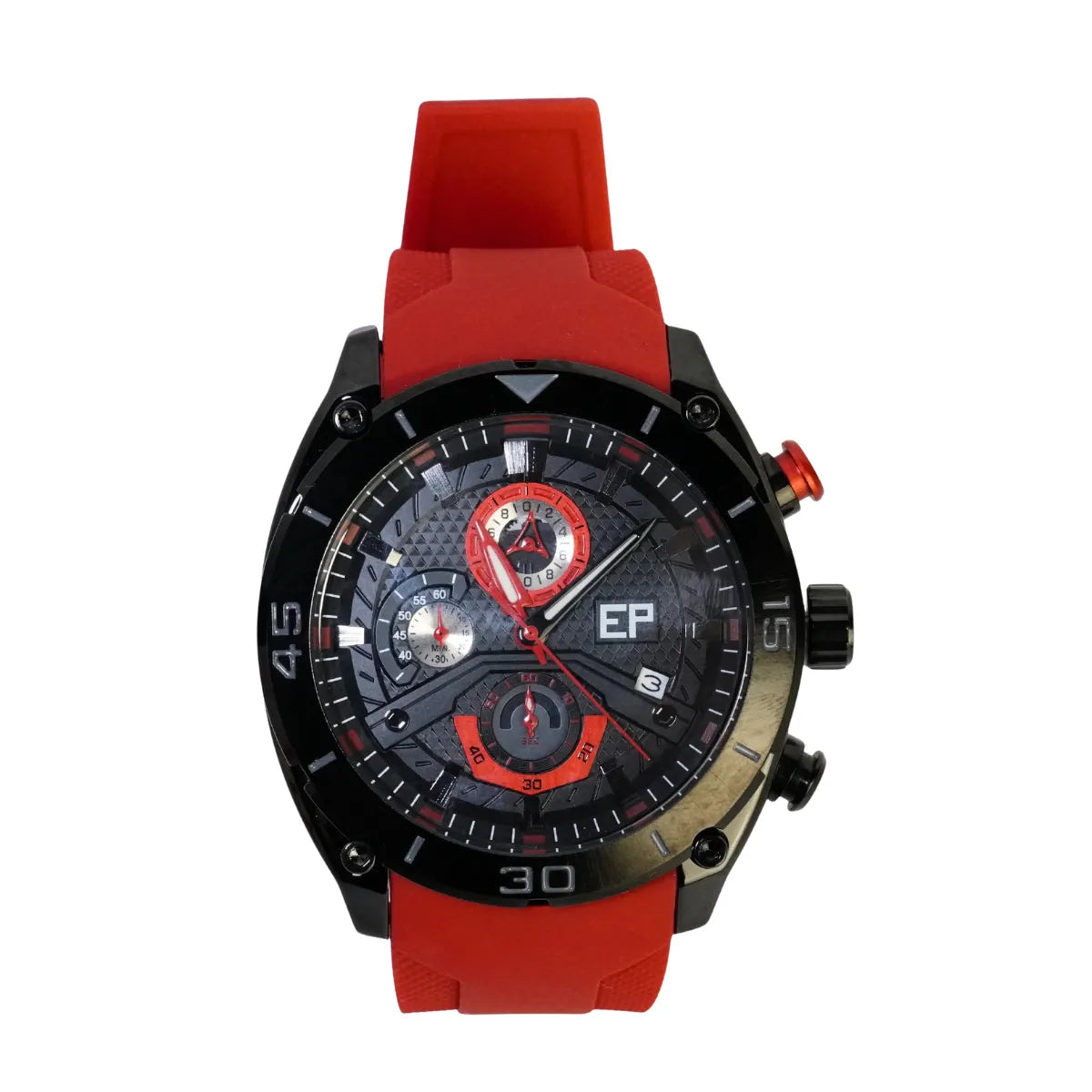 Reloj Cronógrafo EP para Hombre Deportivo Moderno Rojo con Correa de Silicona