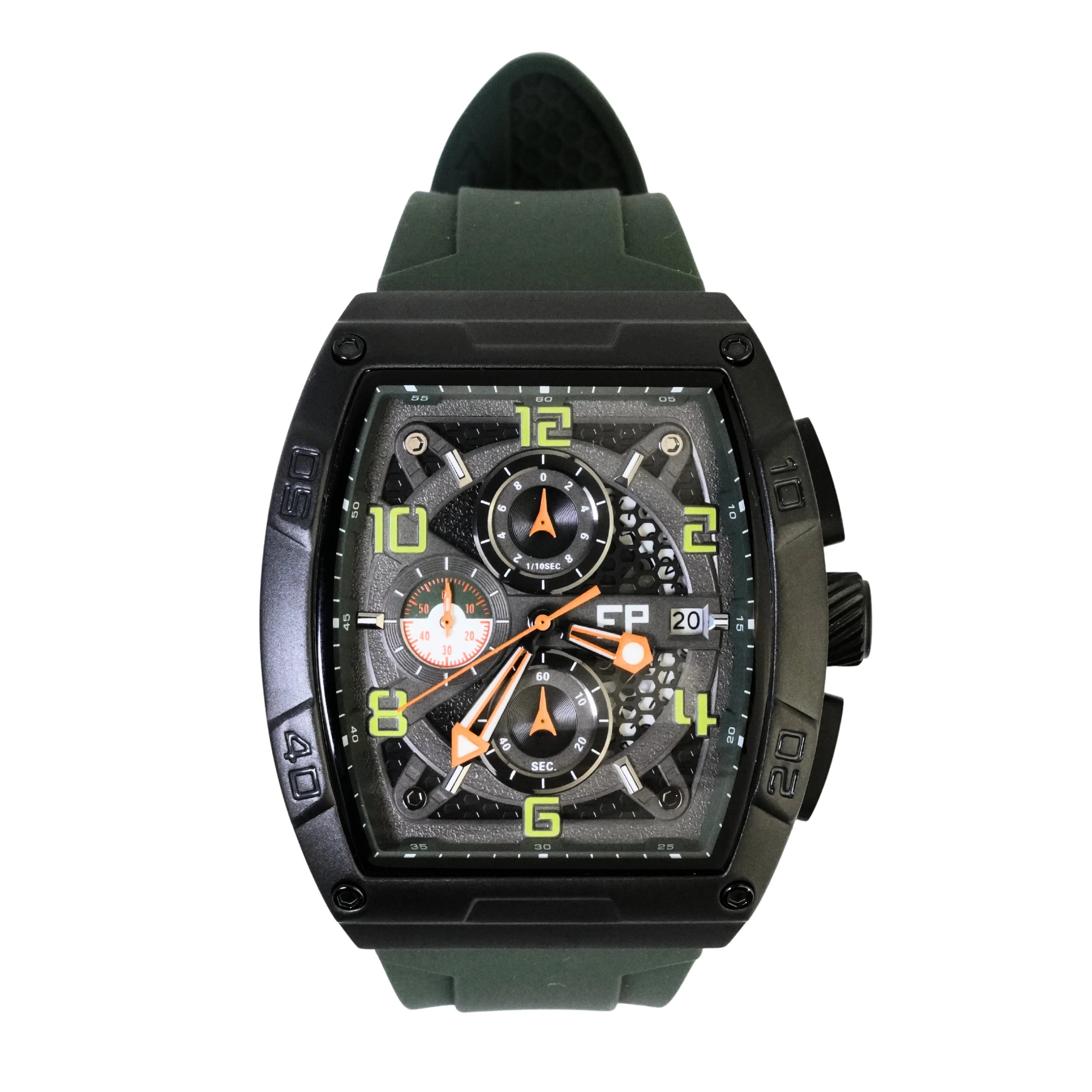 Reloj Cronografo EP para Hombre Deportivo Verde Diseño Cuadrado Moderno