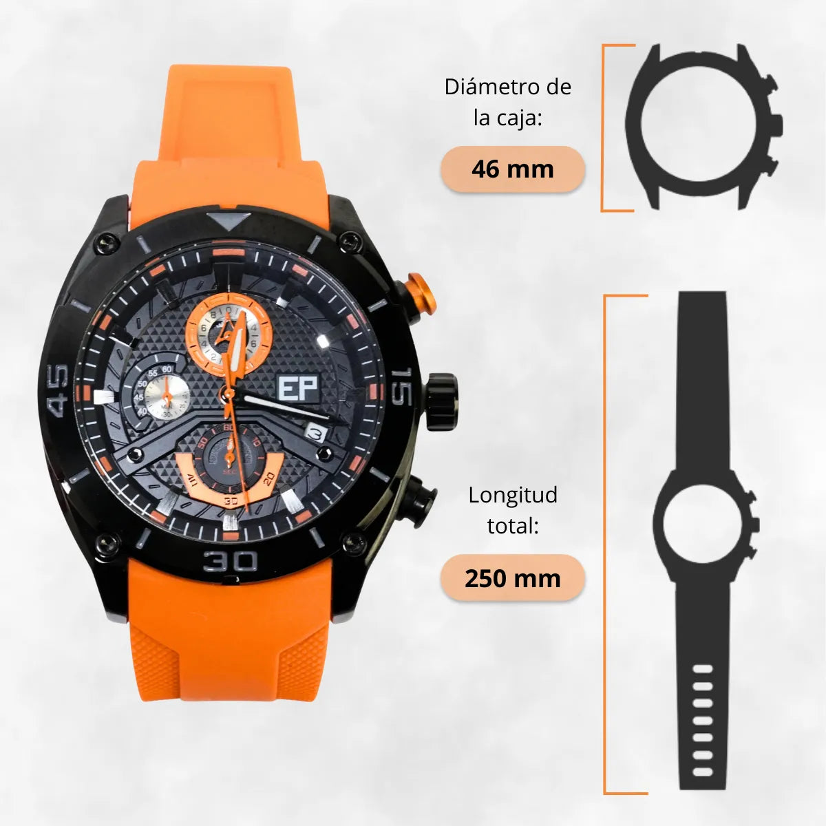 Reloj Cronógrafo EP para Hombre Deportivo Moderno Naranja con Correa de Silicona