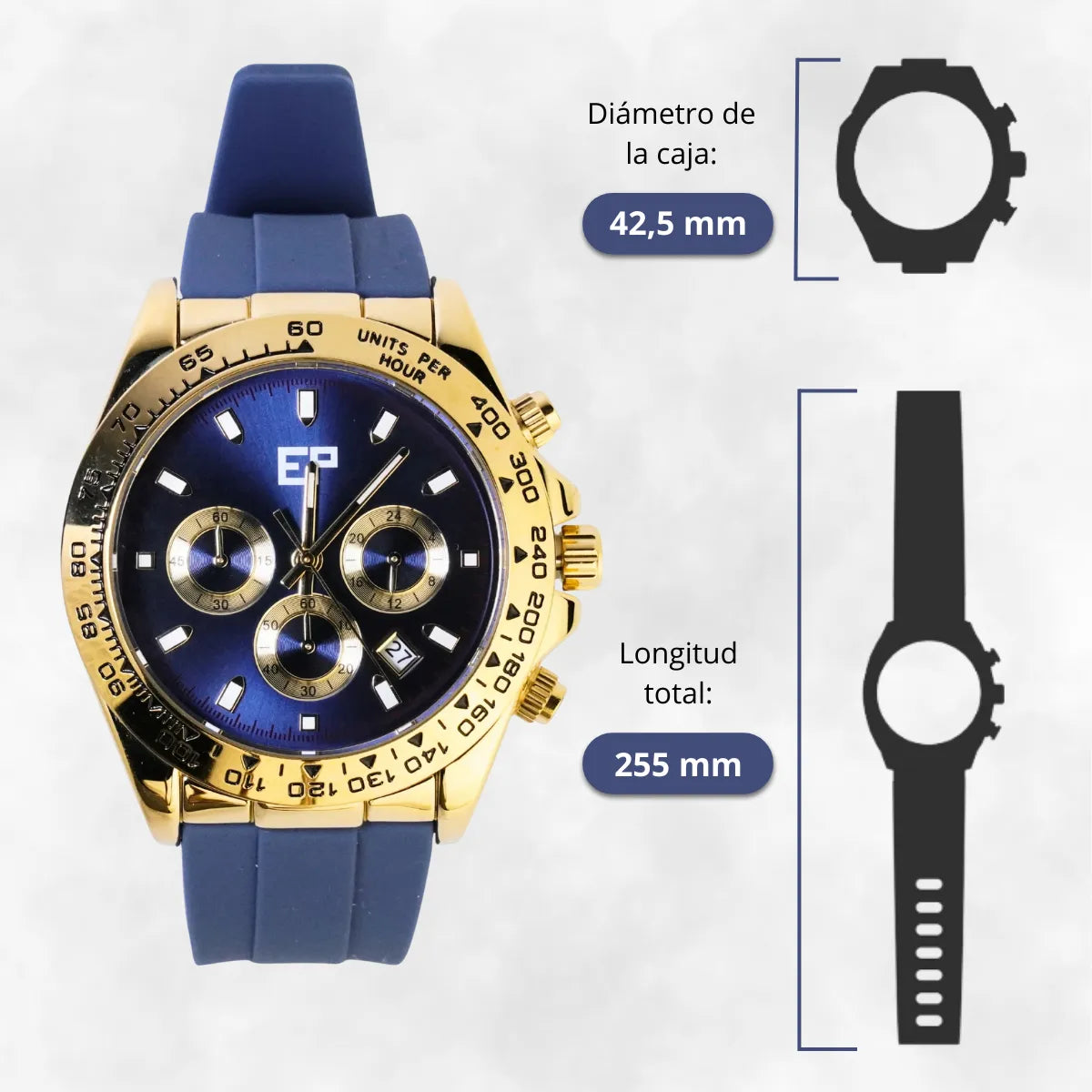Reloj Cronografo EP para Hombre Deportivo Azul Dorado con Correa de Silicona Azul