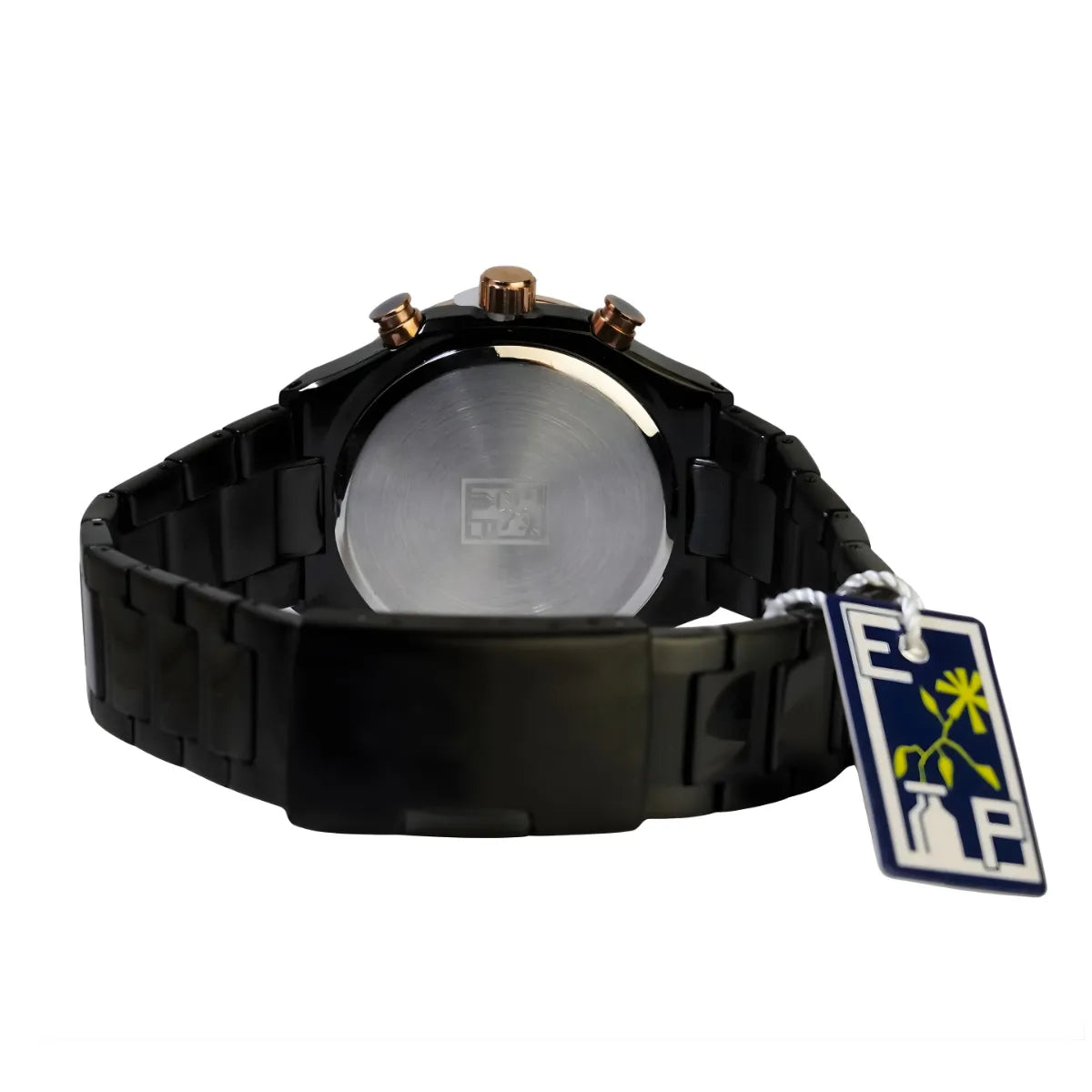 Reloj Cronografo EP para Hombre Deportivo con Brazalete de Acero Negro y Esfera Negra