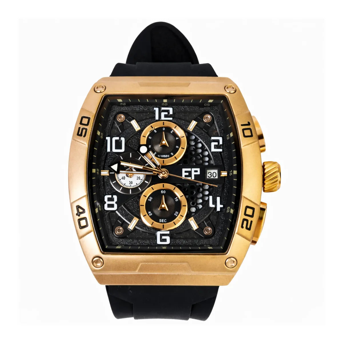 Reloj Cronografo EP para Hombre Deportivo Negro Rose Gold Diseño Cuadrado Moderno
