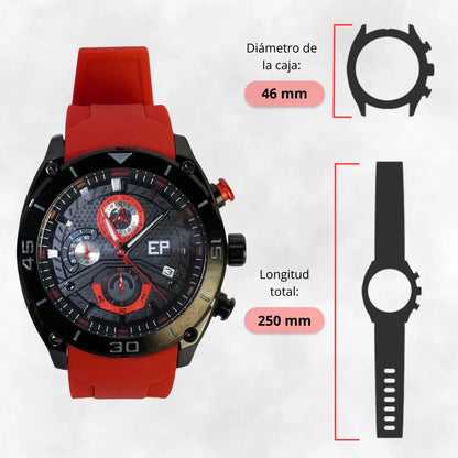 Reloj Cronógrafo EP para Hombre Deportivo Moderno Rojo con Correa de Silicona
