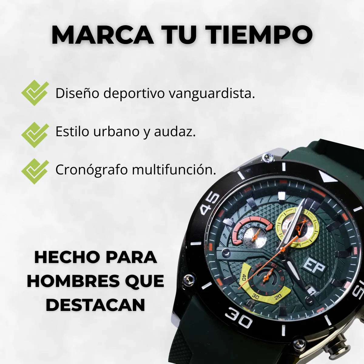 Reloj Cronógrafo EP para Hombre Deportivo Moderno Verde con Correa de Silicona