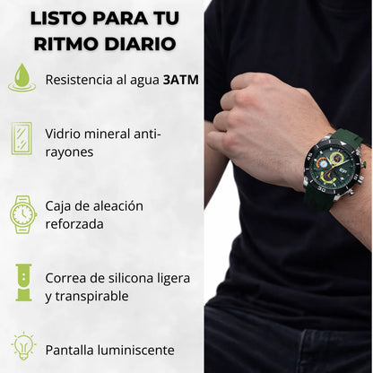 Reloj Cronógrafo EP para Hombre Deportivo Moderno Verde con Correa de Silicona