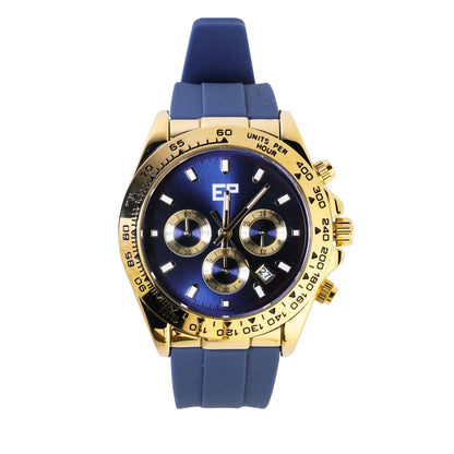 Reloj Cronografo EP para Hombre Deportivo Azul Dorado con Correa de Silicona Azul