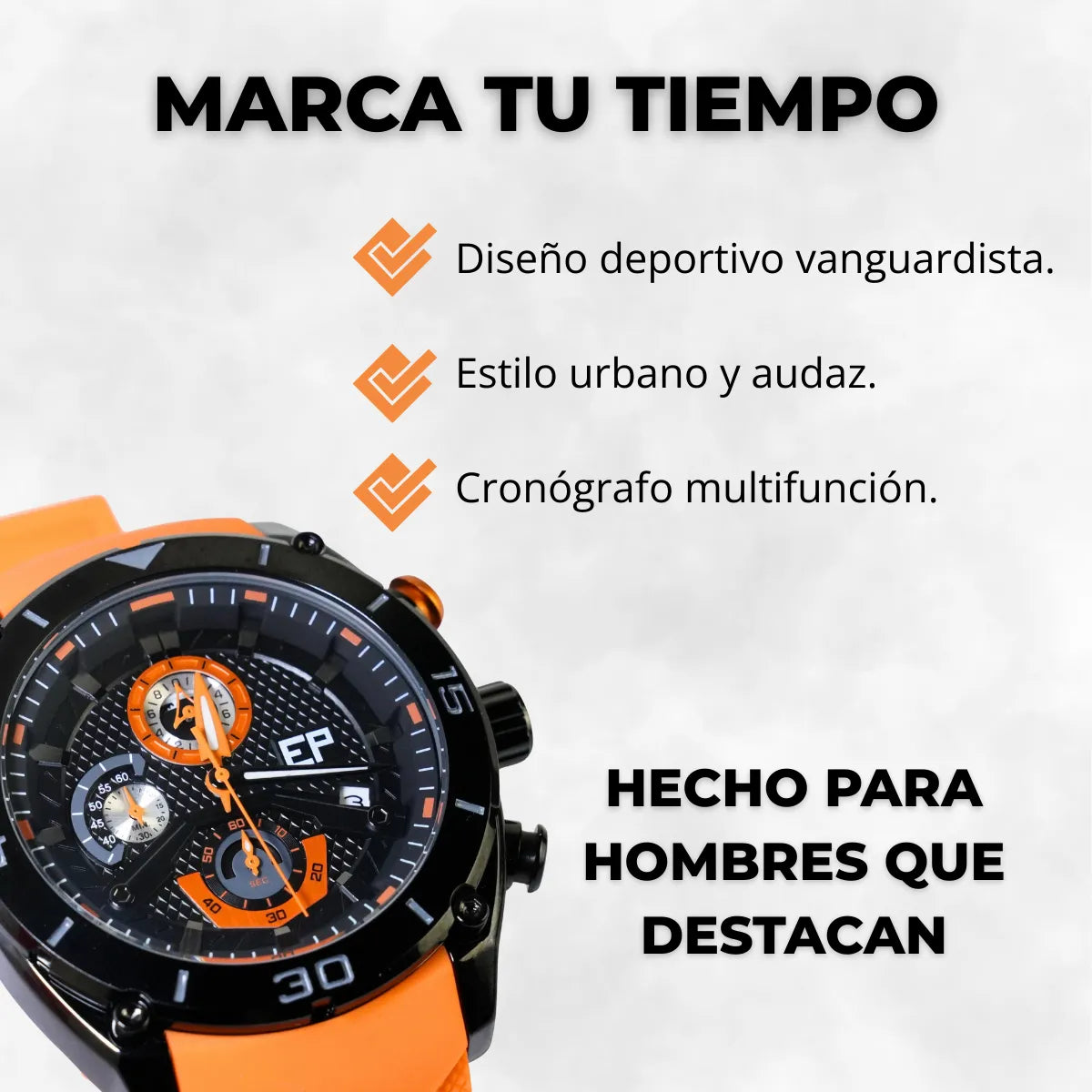 Reloj Cronógrafo EP para Hombre Deportivo Moderno Naranja con Correa de Silicona