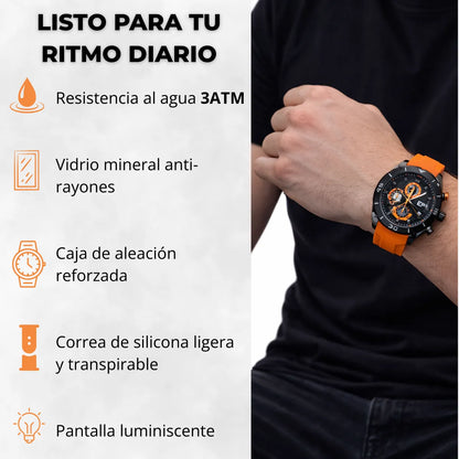 Reloj Cronógrafo EP para Hombre Deportivo Moderno Naranja con Correa de Silicona