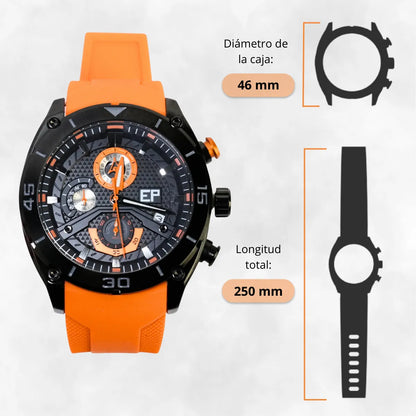 Reloj Cronógrafo EP para Hombre Deportivo Moderno Naranja con Correa de Silicona