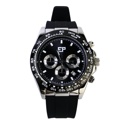 Reloj Cronografo EP para Hombre Deportivo Negro con Correa de Silicona Negra