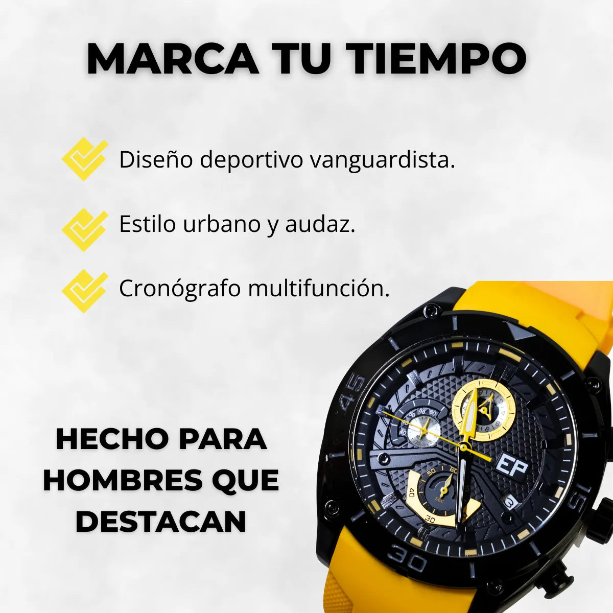 Reloj Cronógrafo EP para Hombre Deportivo Moderno Amarilla con Correa de Silicona