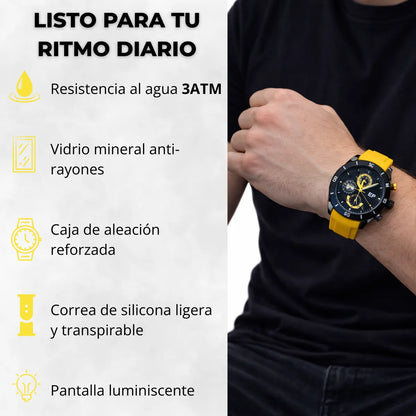 Reloj Cronógrafo EP para Hombre Deportivo Moderno Amarilla con Correa de Silicona