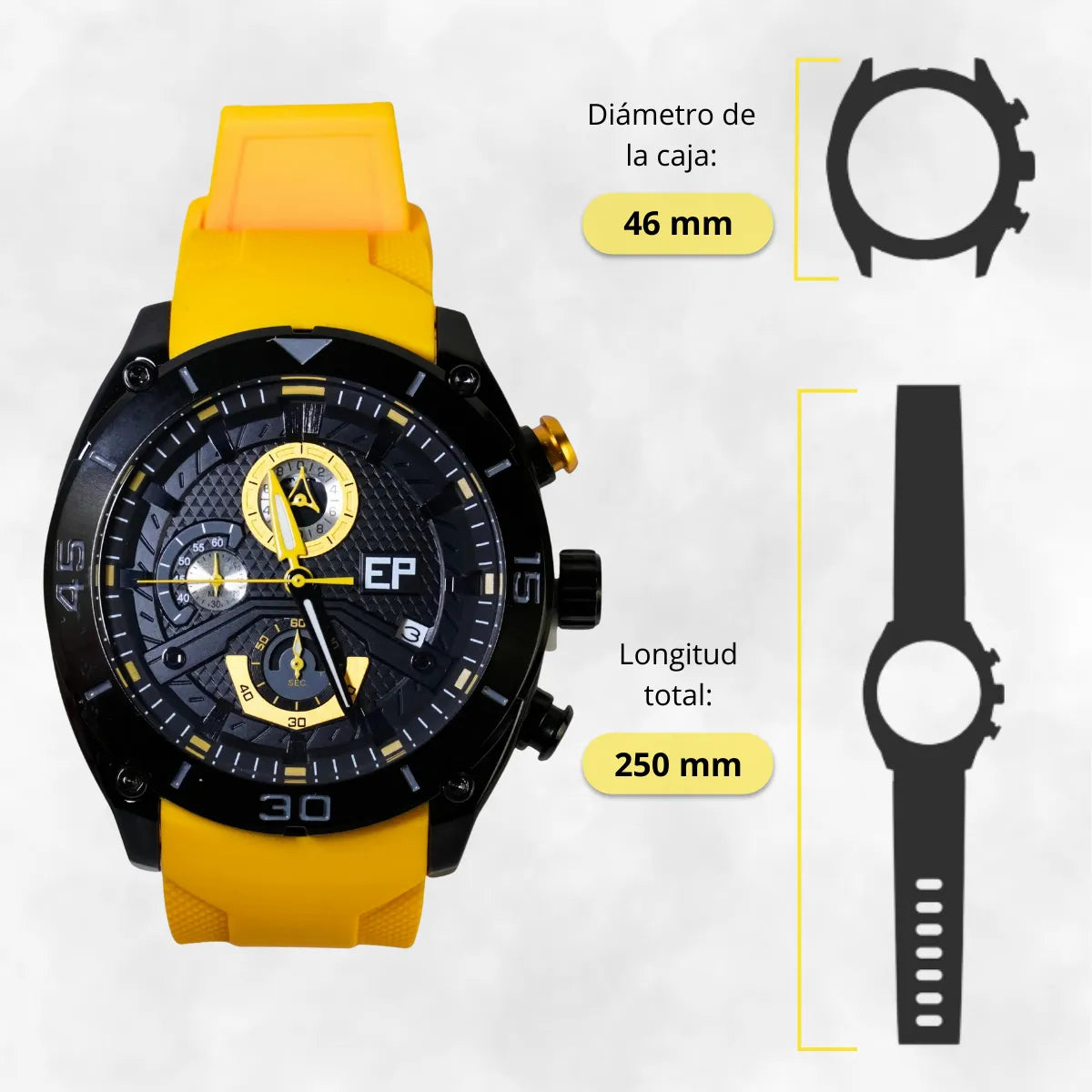 Reloj Cronógrafo EP para Hombre Deportivo Moderno Amarilla con Correa de Silicona