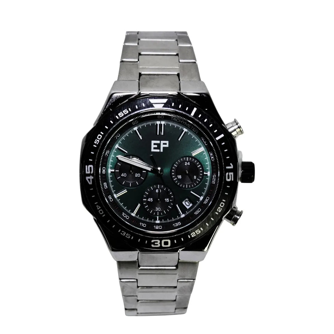Reloj Cronografo EP para Hombre Deportivo con Brazalete de Acero y Esfera Verde