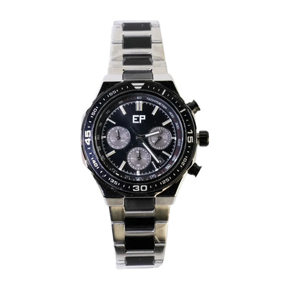 Reloj Cronografo EP para Hombre Deportivo con Brazalete de Acero y Esfera Negra