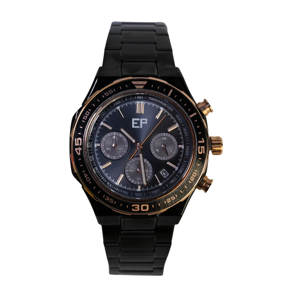 Reloj Cronografo EP para Hombre Deportivo con Brazalete de Acero Negro ...