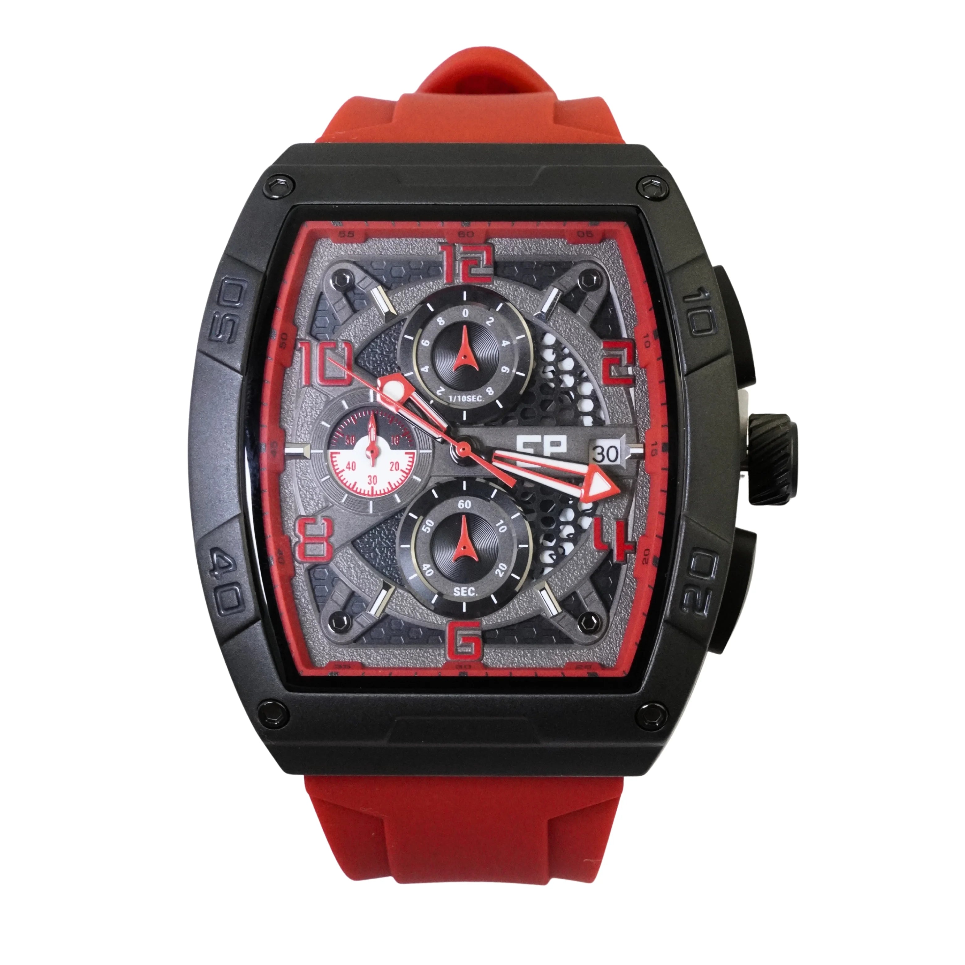 Reloj Cronografo EP para Hombre Deportivo Rojo Diseño Cuadrado Moderno