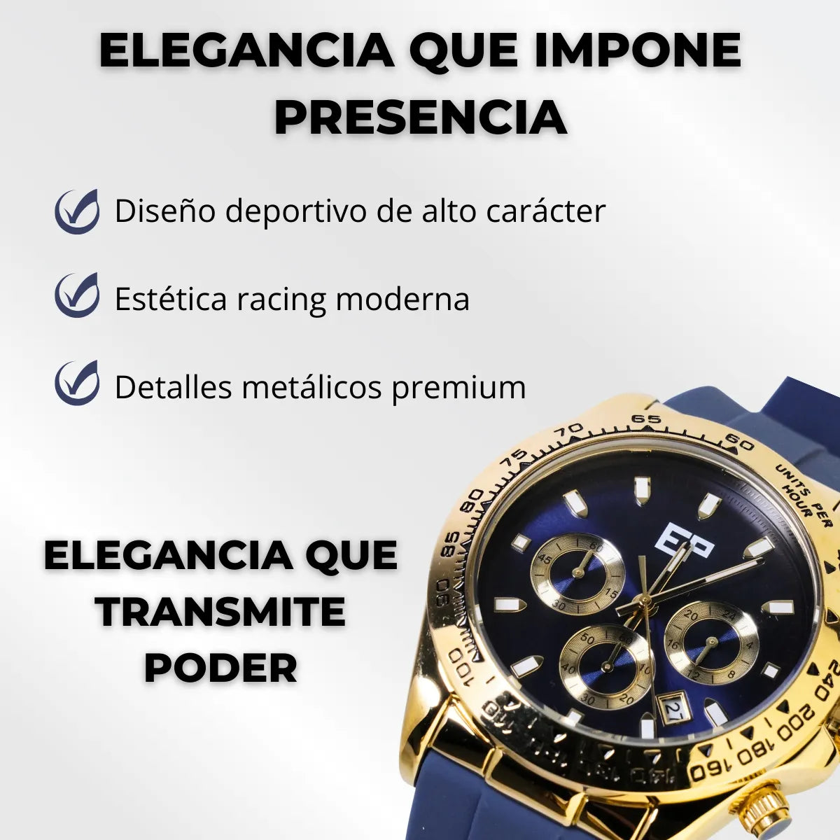 Reloj Cronografo EP para Hombre Deportivo Azul Dorado con Correa de Silicona Azul