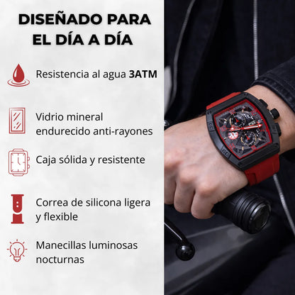 Reloj Cronografo EP para Hombre Deportivo Rojo Diseño Cuadrado Moderno