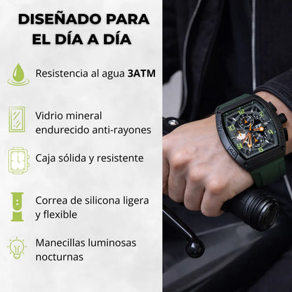 Reloj Cronografo EP para Hombre Deportivo Verde Diseño Cuadrado Moderno