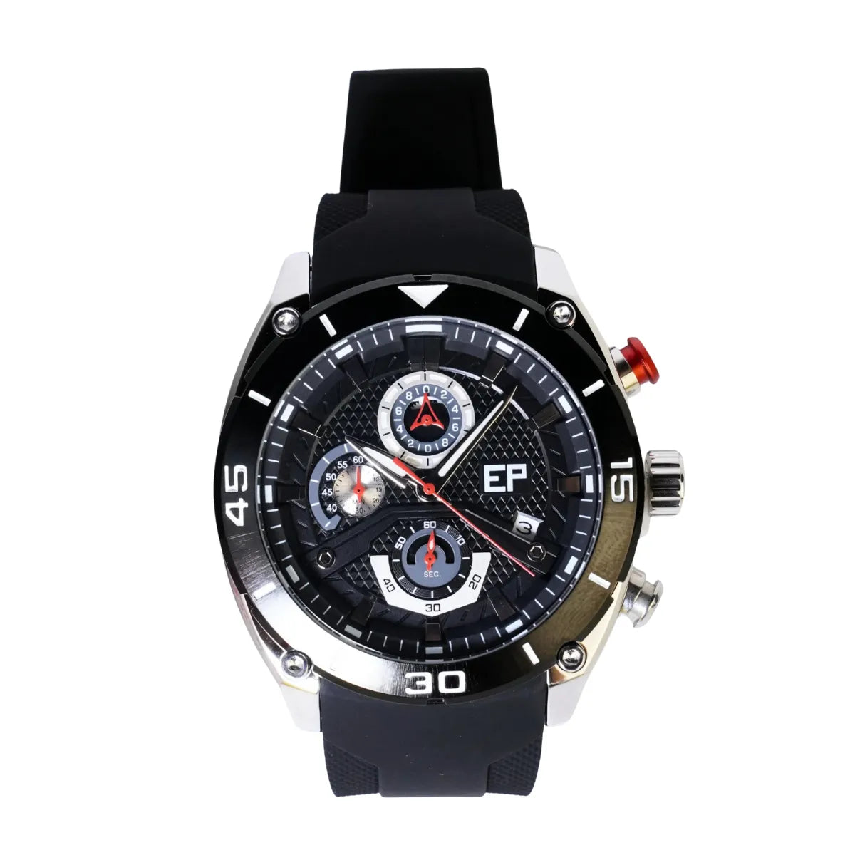 Reloj Cronógrafo EP para Hombre Deportivo Moderno Negro con Correa de Silicona