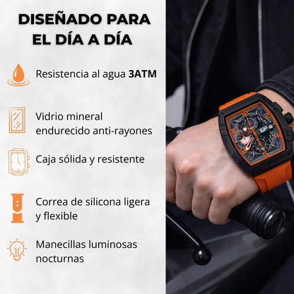 Reloj Cronografo EP para Hombre Deportivo Naranjado Diseño Cuadrado Moderno