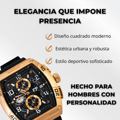 Reloj Cronografo EP para Hombre Deportivo Negro Rose Gold Diseño Cuadrado Moderno