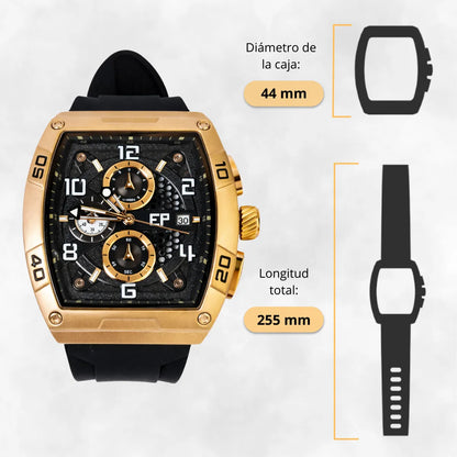 Reloj Cronografo EP para Hombre Deportivo Negro Rose Gold Diseño Cuadrado Moderno