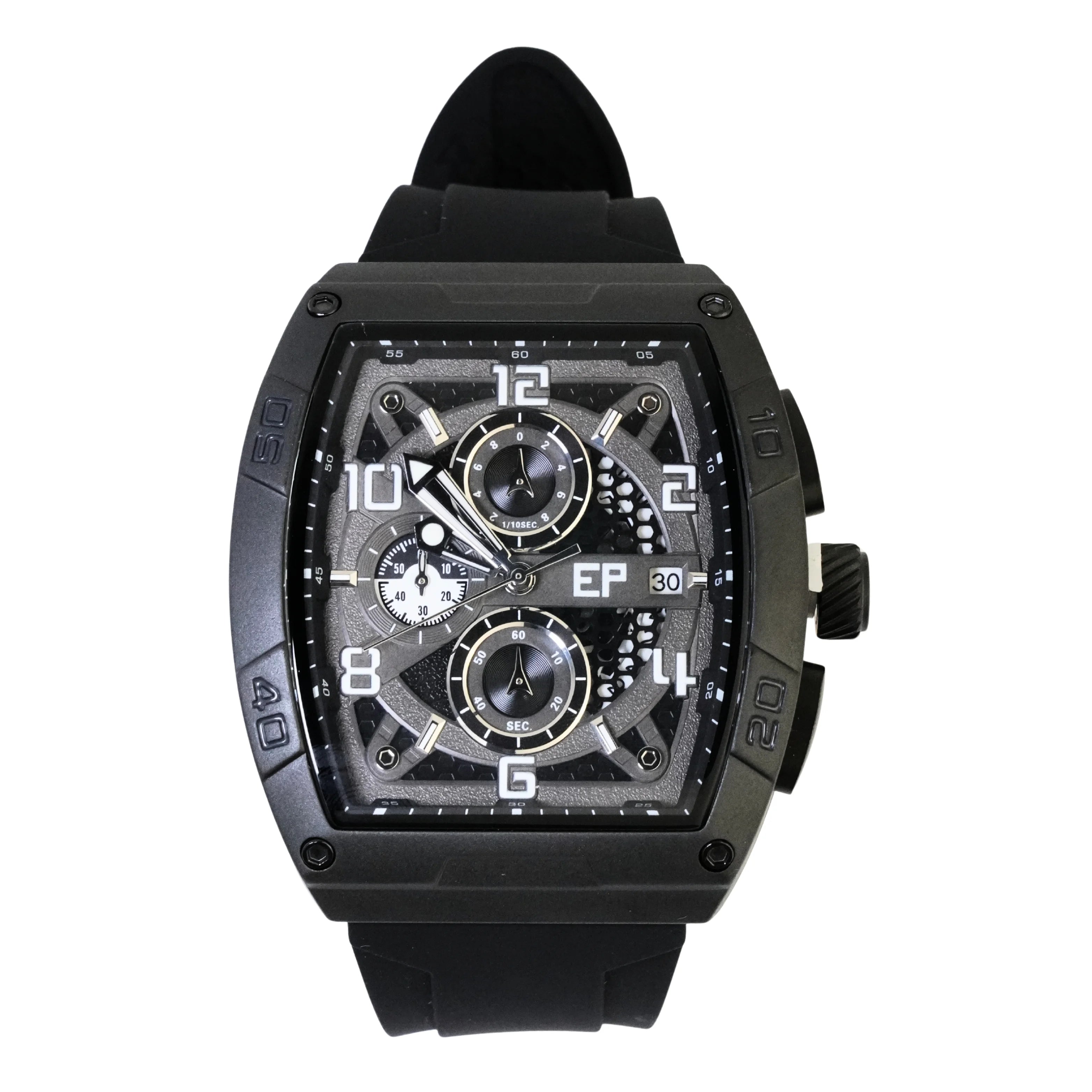 Reloj Cronografo EP para Hombre  Deportivo Negro Total Diseño Cuadrado Moderno