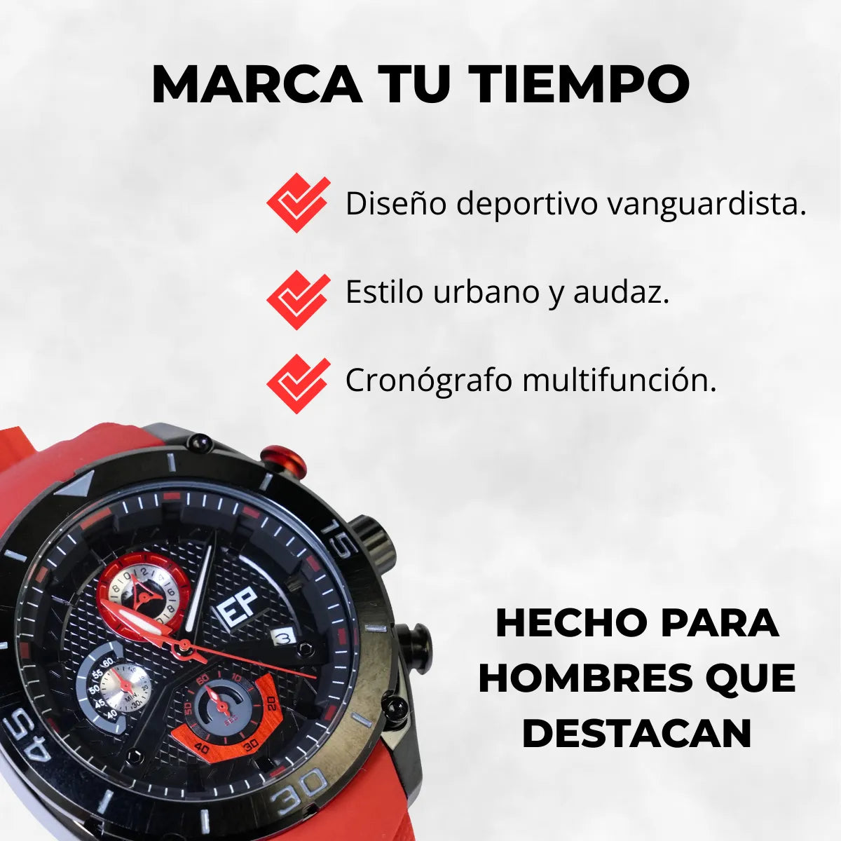 Reloj Cronógrafo EP para Hombre Deportivo Moderno Rojo con Correa de Silicona