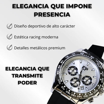 Reloj Cronografo EP para Hombre Deportivo Plateado con Correa de Silicona Negra