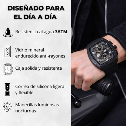 Reloj Cronografo EP para Hombre  Deportivo Negro Total Diseño Cuadrado Moderno